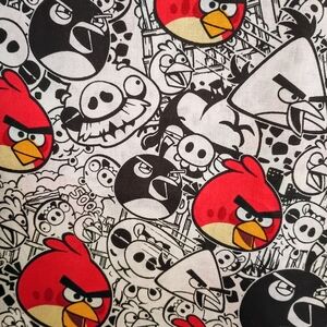 Angry Birds Red & Black Cartoon Print Fabric